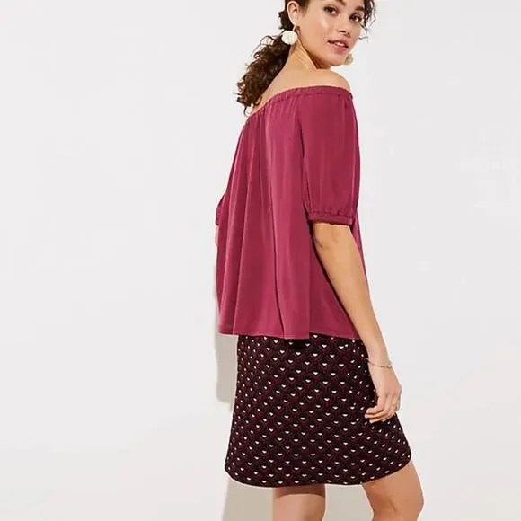 LOFT Blush Red Short Off Shoulder Sleeve Top - Picture 2 of 3